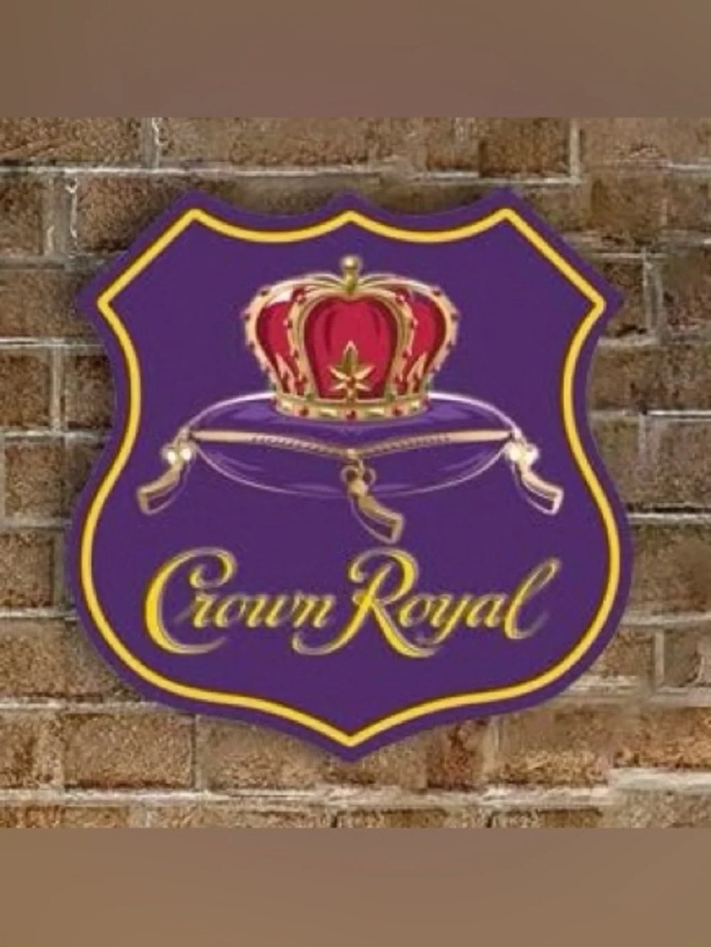 Purple & Gold Crown Royal Shield Sign Metal Decor